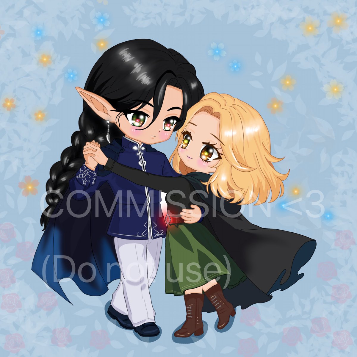 WaroAzp's tweet photo. Done with it🥹🌻….I m so happy how this cute chibi couple turned out…Thanks @DionnaWrites for giving me this opportunity 🥰🌷

#Vgen #artmoots #vgencommission https://t.co/gSy820YRhr