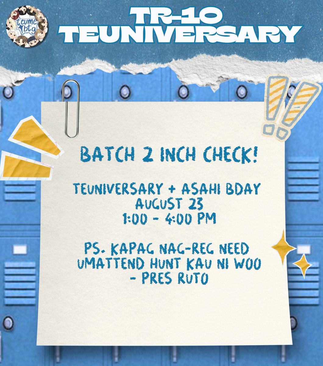 treasure_btg's tweet photo. [TEUNIVERSITY: Celebrating 6 Years with Treasure + Asahi's Bday CSE] 

teu-hi! 🌟 since we ran out of slots for our initial cse, we're opening an inch check for batch two. thank you for showing your support! see you 💗

📝 pre-enrollment form: https://t.co/ZV77VqiE8D https://t.co/gUBIFyKfUG