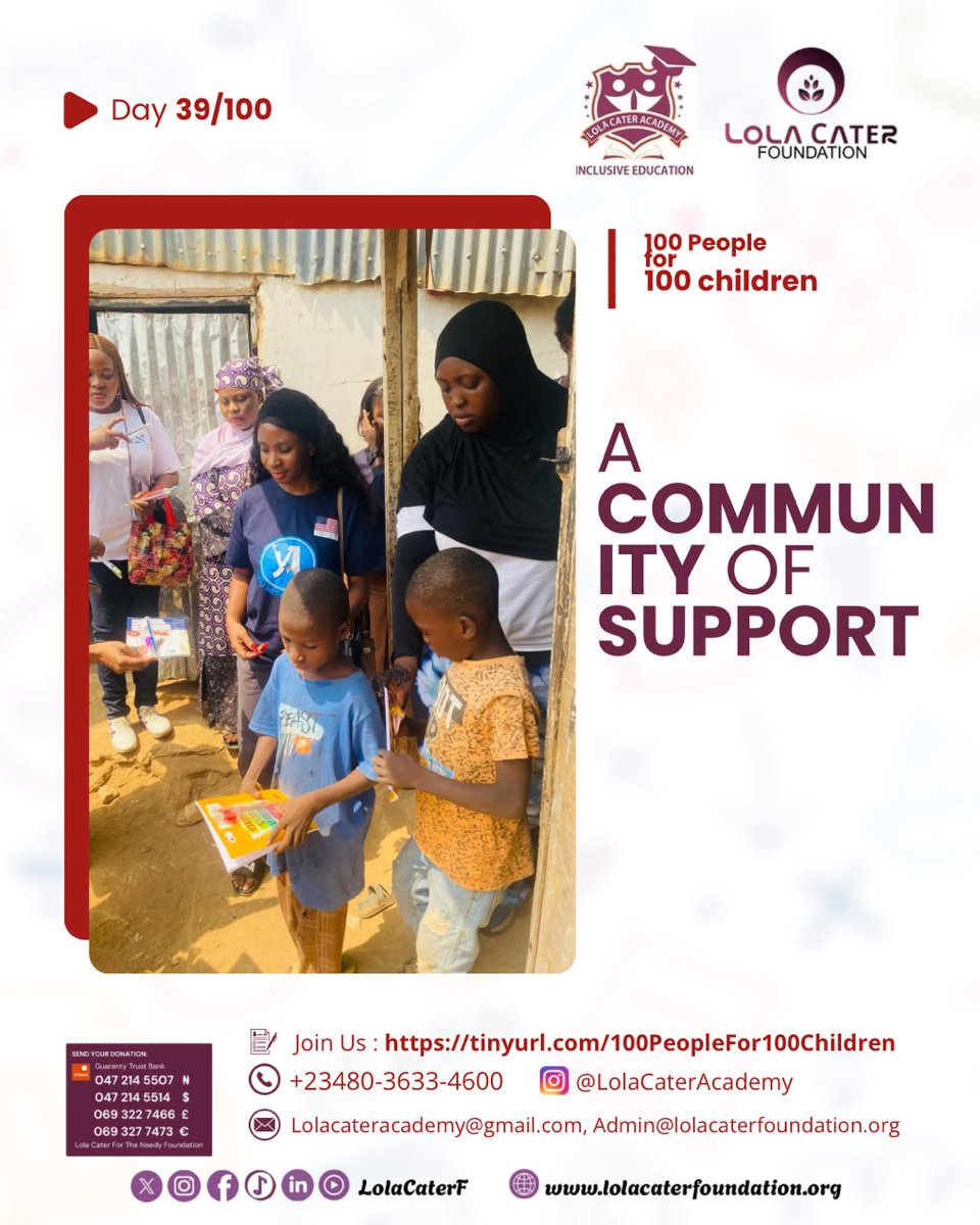 LolaCaterF's tweet photo. DAY 39/100: A COMMUNITY OF SUPPORT

Every child's success story involves many people.

Parents.
Teachers.
Volunteers.
Supporters.
Friends.

Together, we are creating opportunities that would not exist otherwise.

This is what community looks like.

Join Us : https://t.co/98nCINdRxy

@lolacaterf

 #100People100Children
 #LolaCaterAcademy
 #100DaysOfHope
 #LolaCaterFoundation
 #LearningBeyondDisplacement