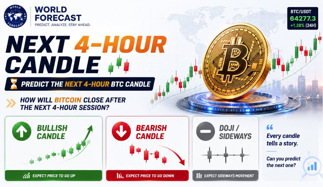 _World_Forecast's tweet photo. 📈 Next 4-Hour BTC Candle

⏳ Can you predict the next 4-hour Bitcoin candle?

How will BTC close when the next 4-hour session ends?

🟢 Bullish 📈
🔴 Bearish 📉
⚪ Doji / Sideways ➖
Every candle tells a story.
Will the bulls stay in control, or are the bears ready to strike?
👇 Cast your prediction and see if you're right!

#Bitcoin #BTC #Crypto #CryptoPrediction #Trading #CryptoTrading #TechnicalAnalysis