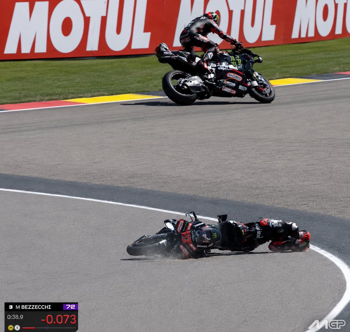 __VELO_'s tweet photo. Terrible crash for Marco Bezzecchi! 😰 Implies a huge impact. Hope he is okay! 🙏 #MotoGP #GermanGP https://t.co/IqbqwxUUAp