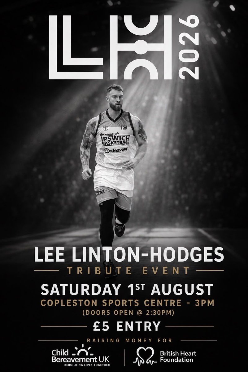 IpswichBball's tweet photo. Lee Linton-Hodges Tribute Event 

🗓️ Saturday 1st August 
📍 Copleston Sports Centre 
🎟️ £5 entry 
🕓 3pm tip off 

#IBCfamily https://t.co/6ARizVV9AI