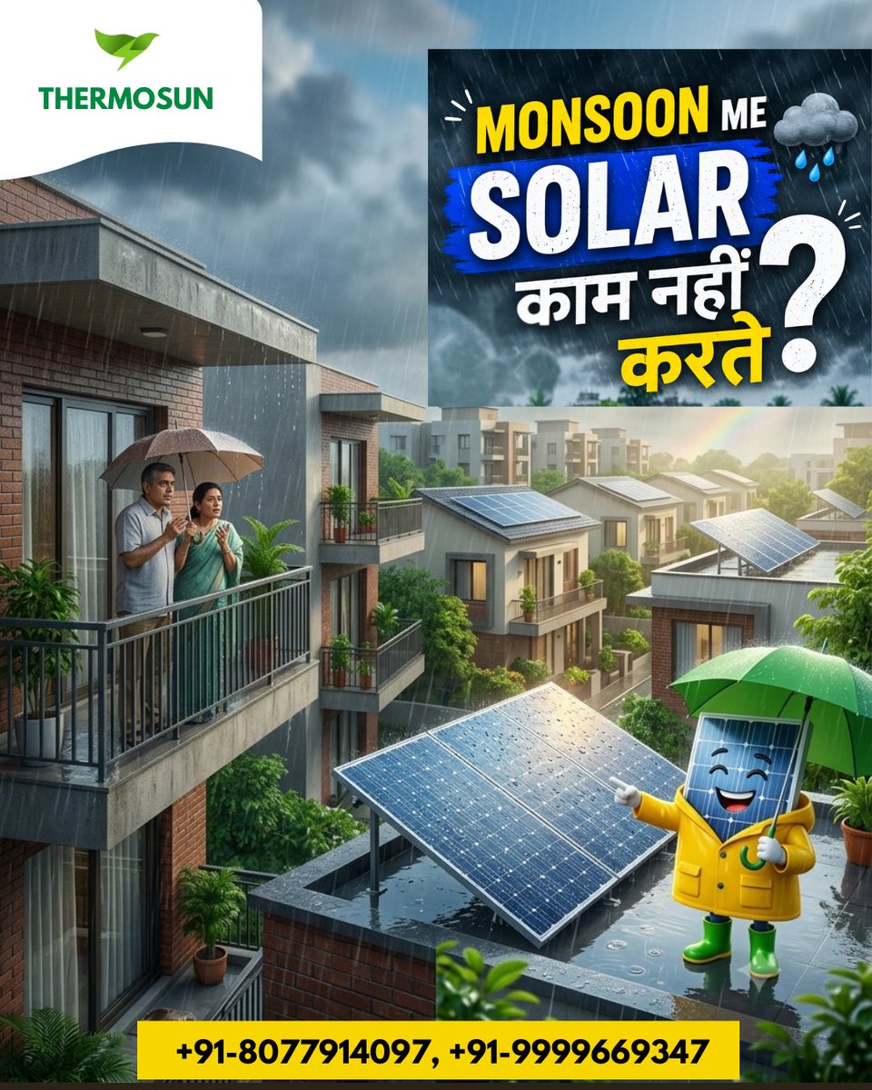 ThermosunSolar's tweet photo. 🌧️ Myth: Solar stops working in monsoon.
✅ Fact: Solar panels still generate electricity on cloudy days.
📞 Free Consultation:
+91-8077914097
#Solar #Delhi #SolarEnergy #SolarMyths #Thermosun https://t.co/9FtH7G6g9k