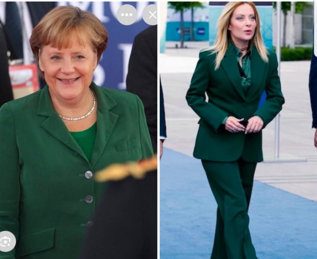 Orraffaela's tweet photo. "Signora Merkel, perché si veste sempre uguale?"
"Sono una dipendente pubblica, non devo fare la modella!"

"Signora Meloni, perché si cambia d’abito quattro volte al giorno?"
"Mumble mumble" https://t.co/MkUXeqSaDE