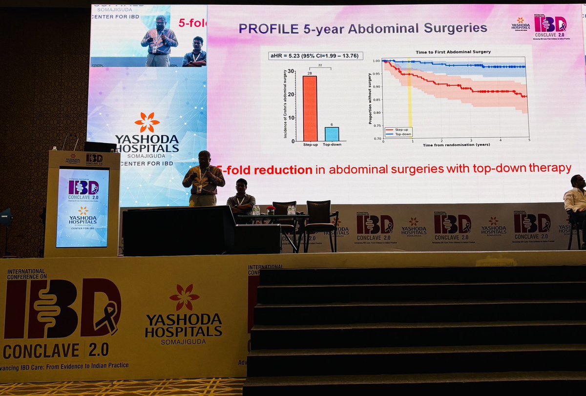 saia_gi's tweet photo. Great talk by @ibdseb on 4-year PROFILE data #IBDConclave:

♦️ Significant reductions in abdominal surgeries, hospitalizations & disease reduction

But in a global & LMIC context, need to consider: 

♦️ How early is early therapy?
♦️ Are advanced therapies affordable in global #IBD?