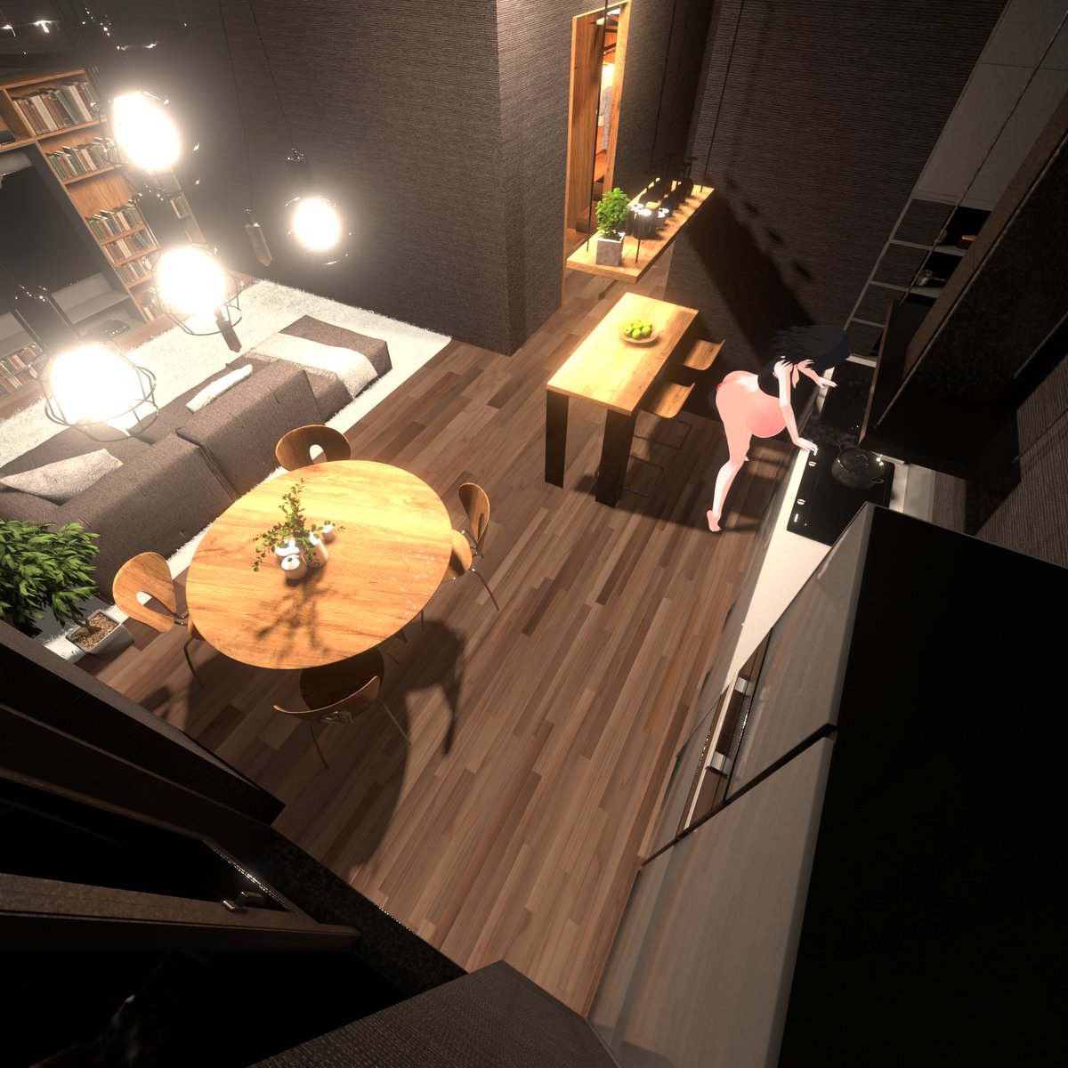 NanzanStudio's tweet photo. All the remaining parts of the house (living room, kitchen and bathroom) https://t.co/ZIS8np9qJf