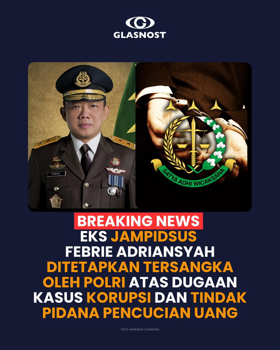 glasnostid's tweet photo. Breaking News! Eks Jampidsus Febrie Adriansyah resmi ditetapkan sebagai tersangka oleh pihak kepolisian dalam kasus dugaan korupsi dan pencucian uang. https://t.co/qzyPJsR9Kb