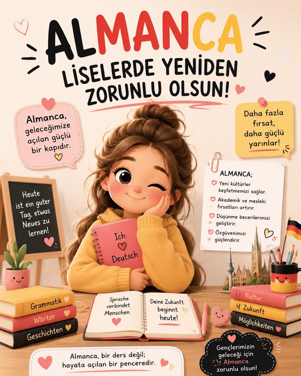 SemaLehrerin's tweet photo. @rszdry Almanca’nın liselerde tekrardan zorunlu olmasını talep ediyoruz diğer branşlara çözüm bulundu eşitlik ve adalet ilkesine göre hareket edilmesini istiyoruz.Saygılarımızla. 

#AlmancaZorunluOlsun https://t.co/V8ojRgOc4K