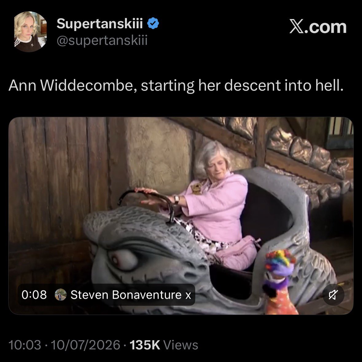 ArchRose90's tweet photo. Within a day, this unhinged woman went from celebrating Ann Widdecombe’s death to playing the victim after many called her out.

It would be eye-roll inducing if it wasn’t so predictable. https://t.co/sjnuNAVfV2