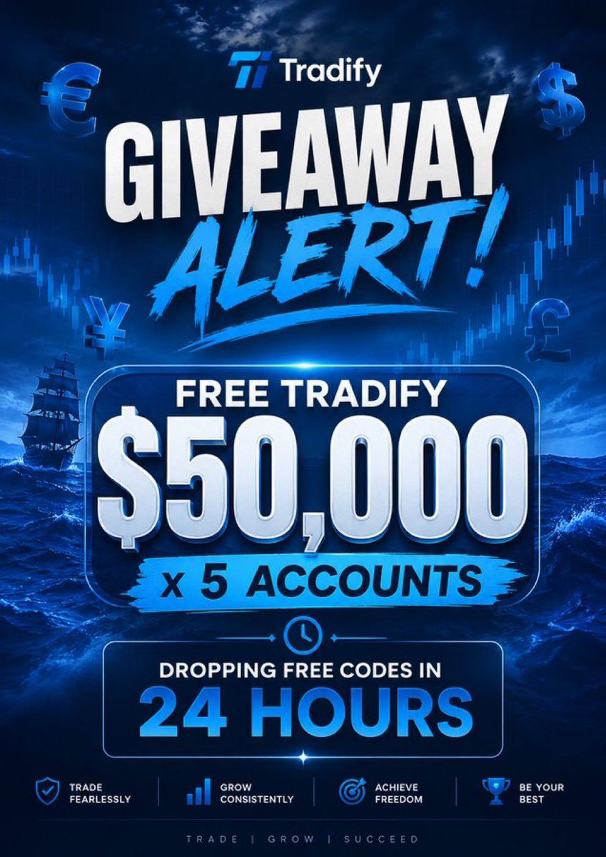PropFirmPress's tweet photo. 🚨 $50,000 Giveaway Alert!

We're giving away 5 FREE Tradify $50K Accounts. 🔥

Claim codes drop in 24 hours. ⏳

To enter: 
• Follow us @PropFirmPress @trustedprophub
• Like this post ❤️ 
• Repost 🔄

Good luck! 🚀 https://t.co/gj3kbJGr85