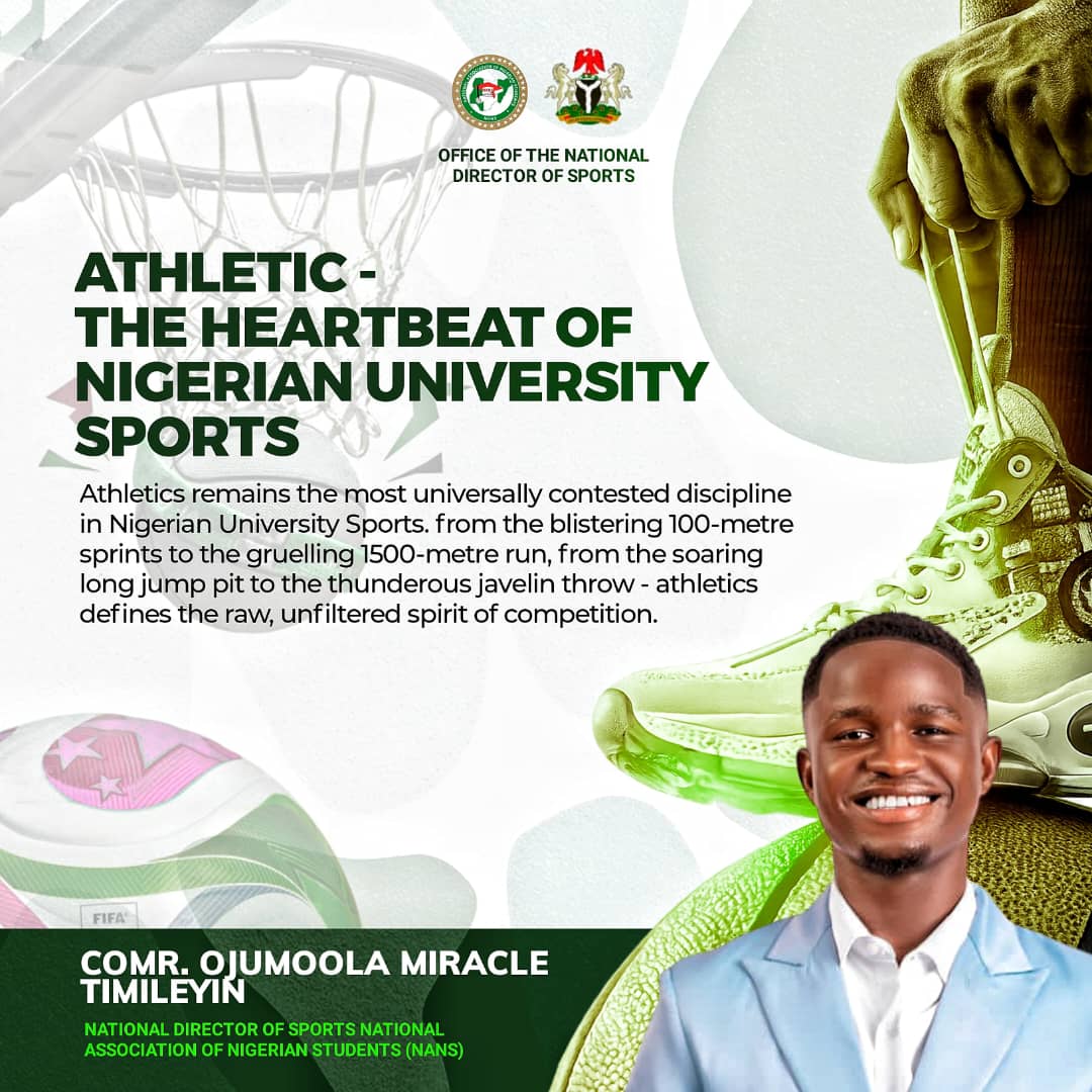 NANSSPORTSHQ's tweet photo. Athletics, The Heartbeat of Nigerian University Sports

If you have ever stood at the edge of a track and watched a sprinter explode out of the blocks, or held your breath as a long jumper soared through the air, then you already know what athletics does to the human spirit. https://t.co/r9UfMXgAHM