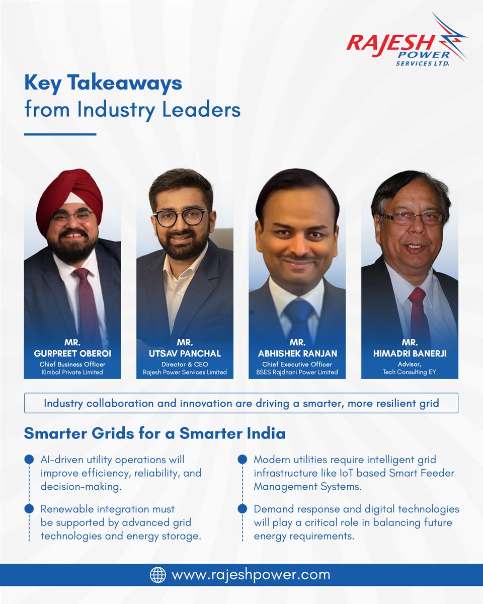 RPSPvtLtd's tweet photo. Proud to have our Director & CEO, Mr. Utsav Panchal, represent Rajesh Power at EPR Magazine's Power Talk on Smart Electrification.
Powering smarter grids for a smarter India.
https://t.co/3Sy1WZYvGz
#RajeshPower #SmartGrid #GridModernisation #SmartElectrification https://t.co/4k2K5qcvuC