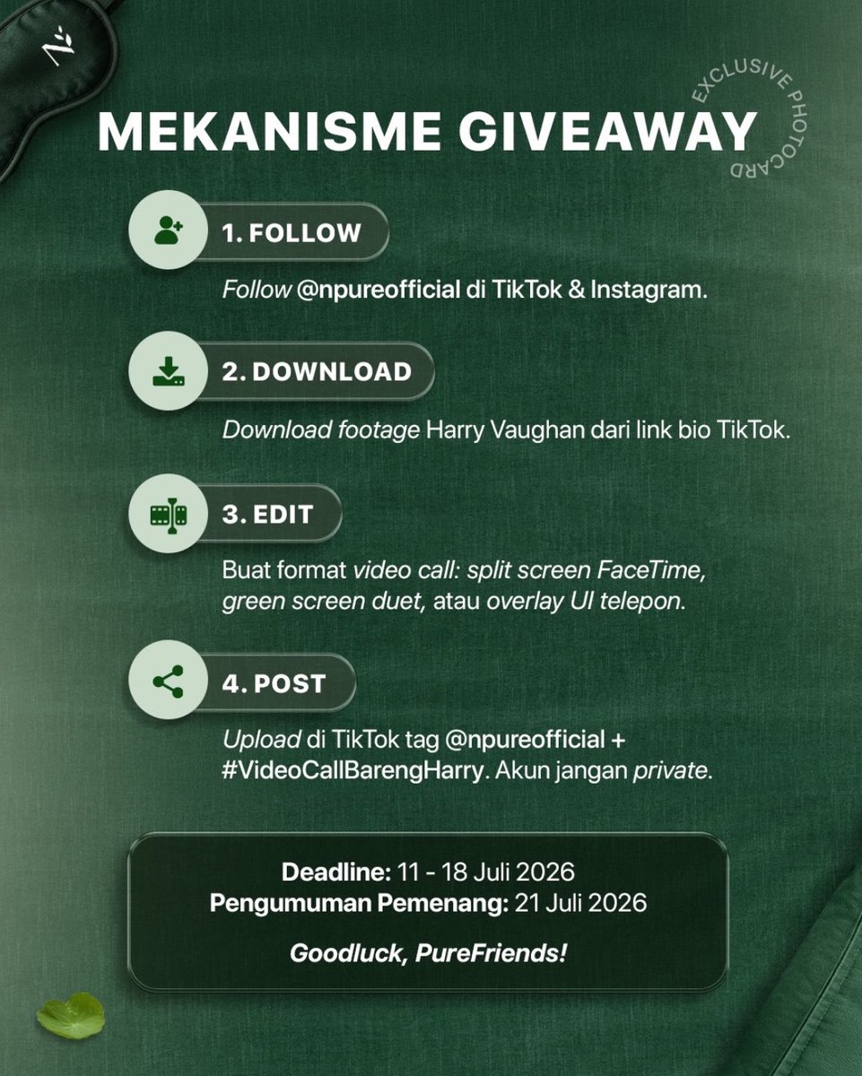 harrysmile1485's tweet photo. Yuk guys ikutan #VideoCallBarengHarry, giveaway spesial dari NPURE buat kamu yg merasa jago n kreatif bikin konten stich/duet !!!
๐dapatkan exclusive photocard Harry Vaughan bertandatangan + produk NPURE๐๐๐ https://t.co/6Lb98ggqpb