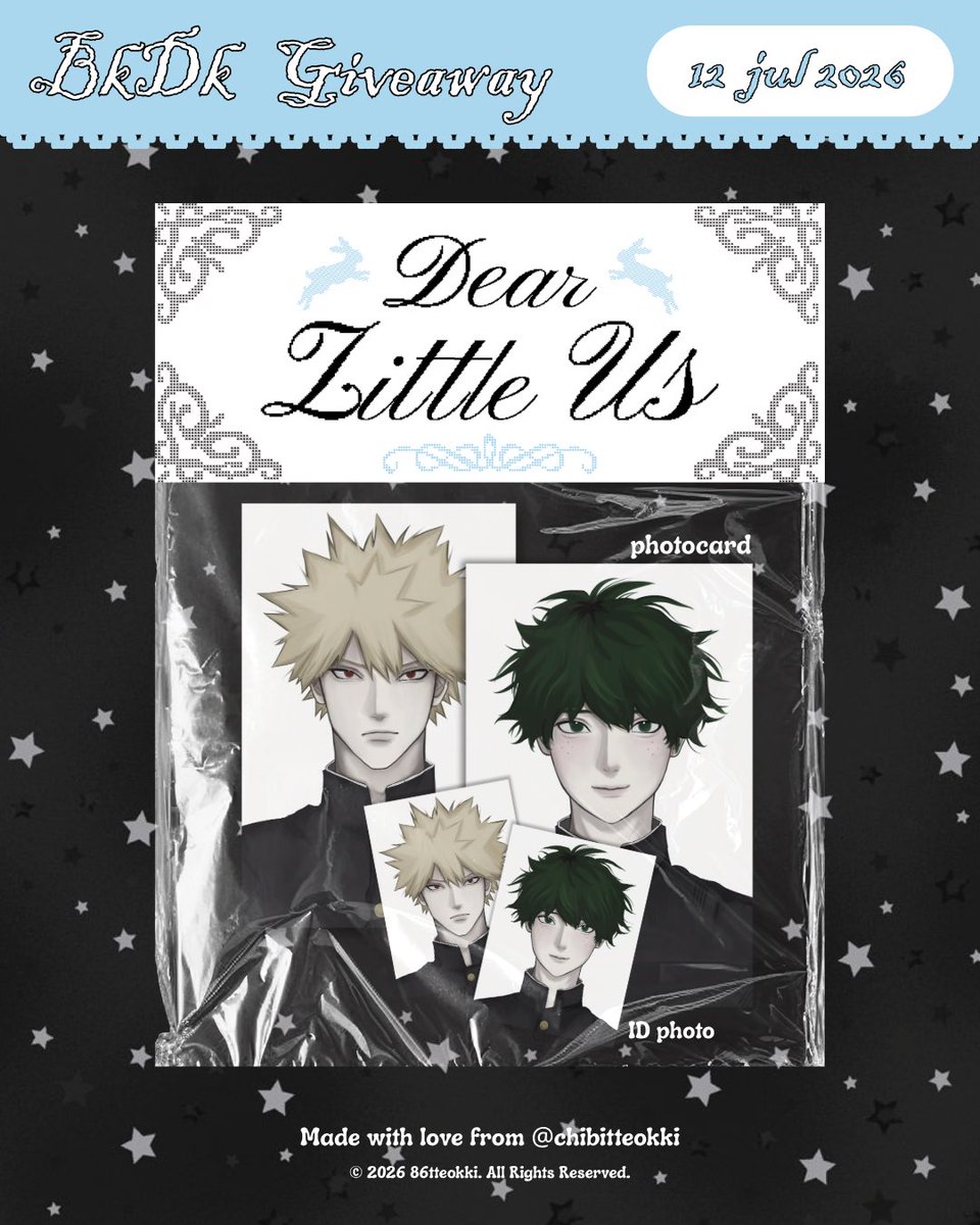 chibitteokki's tweet photo. bkdk giveaway ⋆.ೃ࿔.𖥔 ݁ ˖*:･༄

𓏲 ๋࣭ ࣪ ˖🎐 DEAR LITTLE US 🐇⋆.ೃ࿔*:･

only 40 sets !

date : 12 july ㅡ Sociefee x Chouxstory

time : tba

rt &amp; show this tweet 📓
       🤸🏻‍♂️ wanna exchange = dm me!

artwork: @86tteokki (me)

#OurHomeStory_BKDK https://t.co/9zIVXKokYM