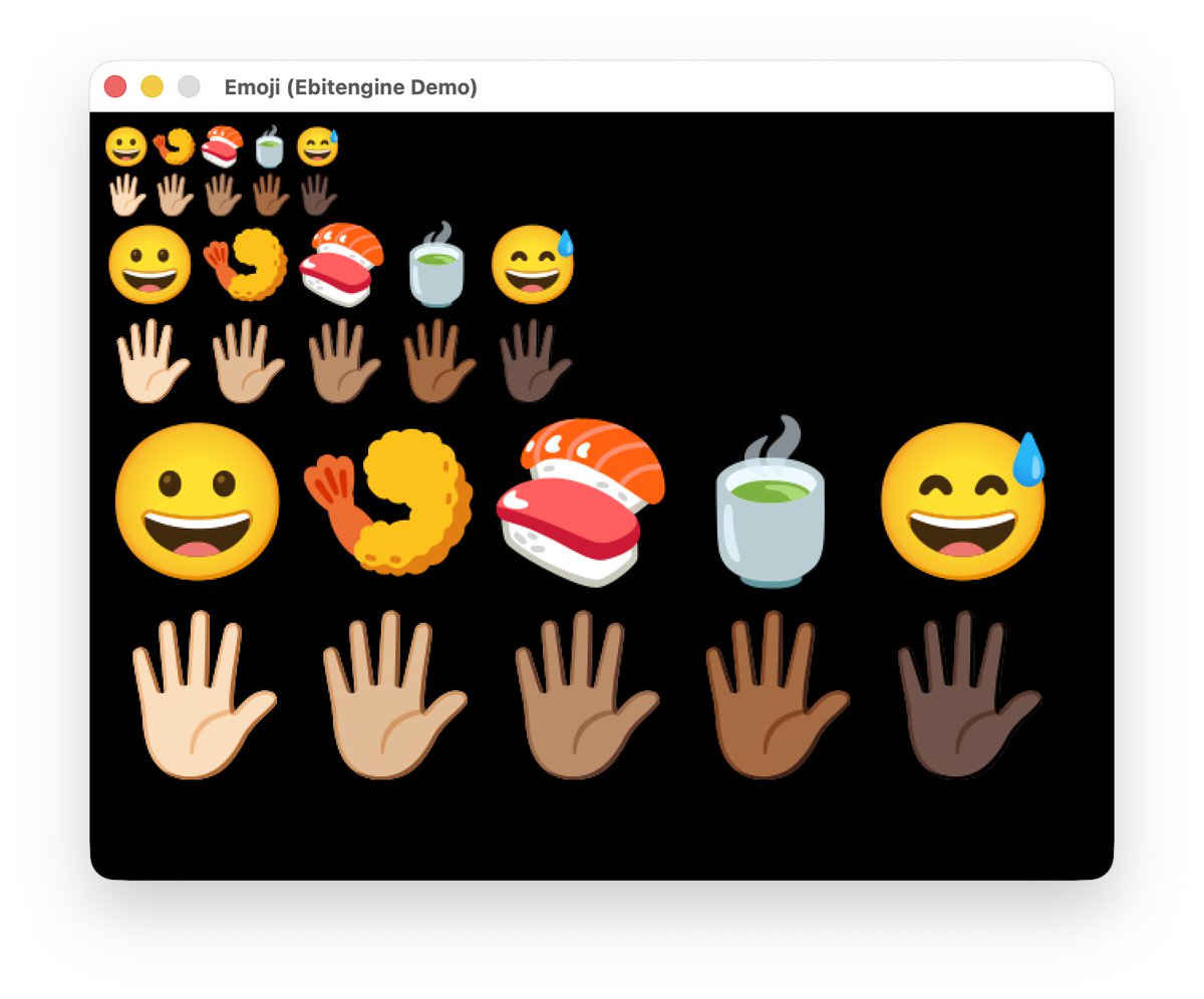 hajimehoshi's tweet photo. Now Ebitengine supports color emojis! (Commit: 0012728c, not in stable branches) https://t.co/E3KQeH7A1n