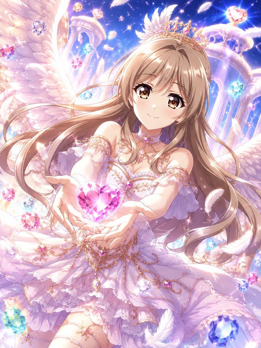 qm7ouEvgma98374's tweet photo. 動画タイトルの『The heart of an angel that makes beautiful jewels shine.（美しい宝石を輝かせる、天使の心。）』をイラストにしてもらいました🤗

#宝石シリーズ #AIillustration #ffith_works #わたなれ https://t.co/p2qiBNBtRQ