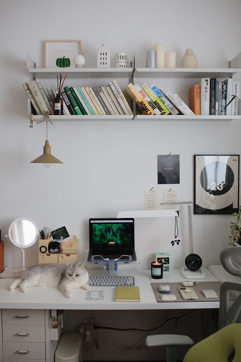 Sil59315607's tweet photo. Redesigned my workspace this weekend and it’s now the perfect calm hub for focus! No more clutter, only my go-to notebook, a warm lamp and a small potted plant—game changer for productivity.  #WorkspaceVibes #DeskGoals https://t.co/mjbeJ88etJ