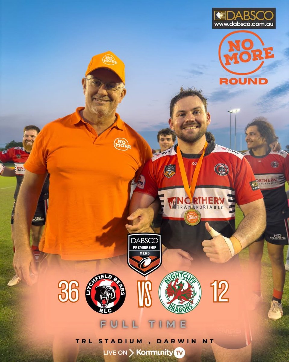 NRLNT1950's tweet photo. 🏉 FULL TIME | DABSCO PREMIERSHIP | NO MORE ROUND 🧡

#NOMORE #NOMOREAU #BreakTheCycle #LinkUp #NoMoreFamilyViolence #SideBySide #NRLNT #DABSCOPremiership https://t.co/Rc7kgREA3D