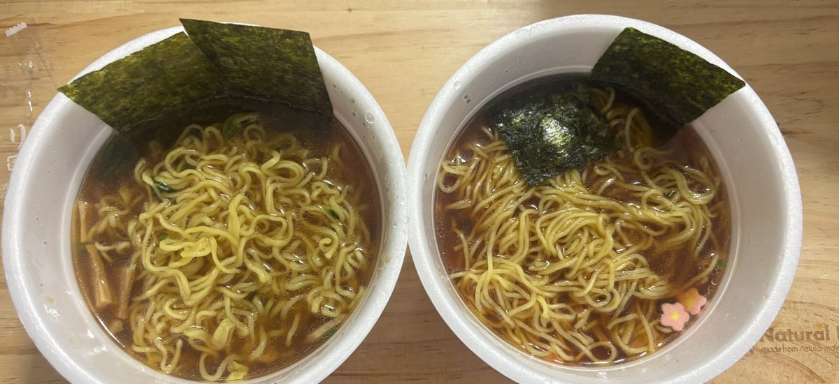 Clone_BOB's tweet photo. 麺の硬さ
麺づくり＞麺職人
海苔の枚数どちらも2枚で引き分け https://t.co/HXbU3AzPxp