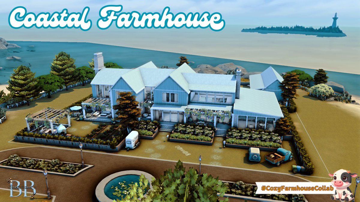 beckieebabee_x's tweet photo. #CozyFarmhouseCollab reveal day! I decided to create a Coastal Style Farmhouse. This house would be perfect for a big legacy family.
🐮Main House: 5 Bedrooms, 2 Bathrooms, Crop field, Animal Paddock, Bee Garden
🐮Annex: 1 Bedroom 1 Bathroom
#SimsCommunity #Sims4Build #Sims4 https://t.co/4cC8ybhwTt