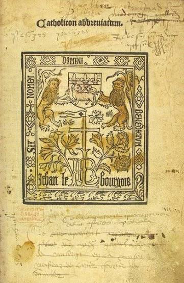 Yann2229354456's tweet photo. Peu de Français savent que les premières traces de langue française dans un dictionnaire proviennent d'un incunable breton trilingue breton-français-latin, le CATHOLICON. Écrit en 1464 par Jehan Lagadeuc, clerc originaire de Plougonven, il fut édité à Landreger/Tréguier en 1499 https://t.co/H5NgZ9HRDC