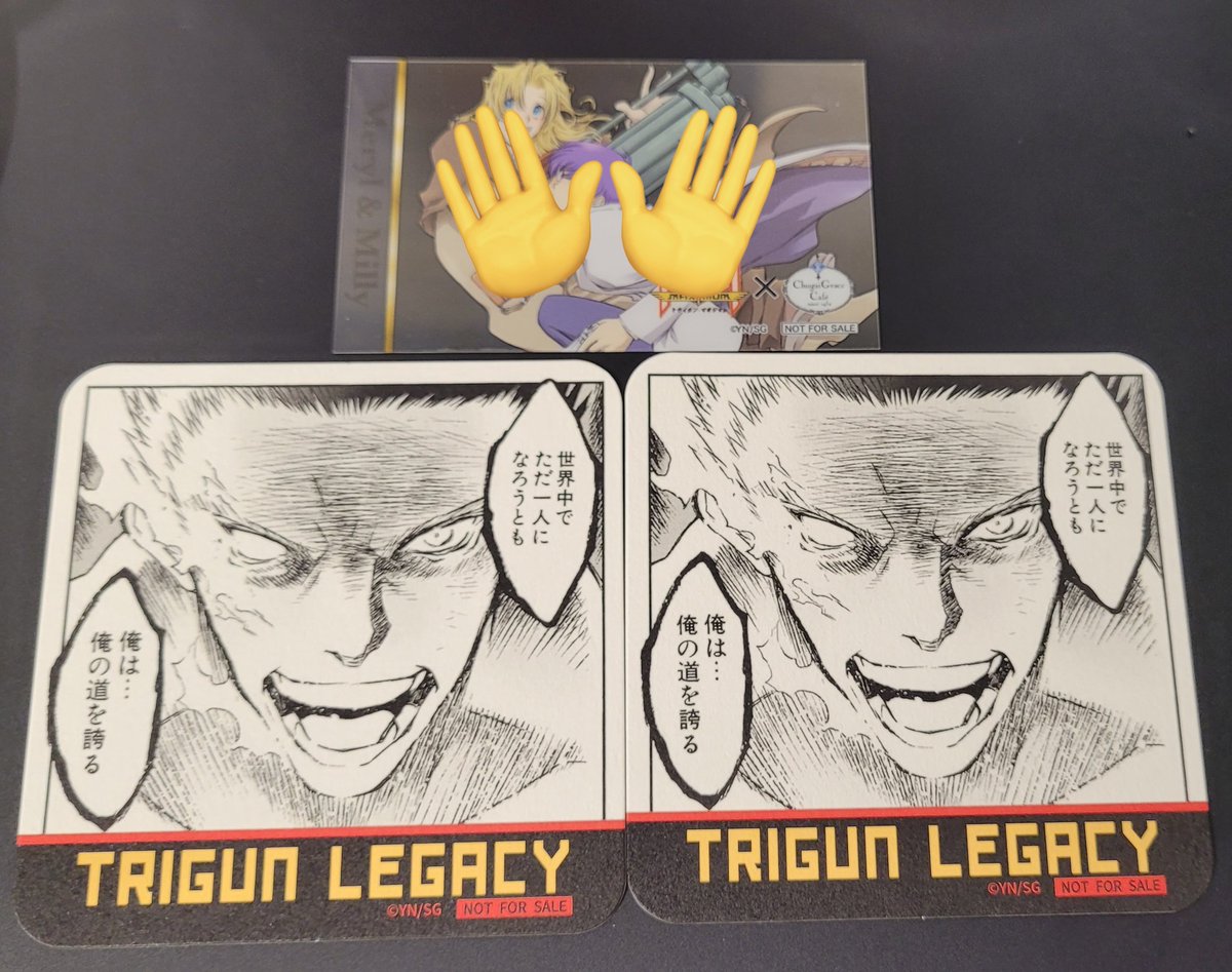onn00880's tweet photo. 【交換】トライガン TRIGUN Legacy Cafe レガシーカフェ 予約入場特典

譲▶️ナイヴス

求▶️ほかの絵柄

ダブってしまったため交換希望です。
15日に渋谷等にて手渡しor郵送可能です。お気軽にお声かけください。 https://t.co/82NFxVKQZ4