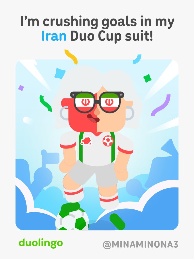 MiedaAkiko's tweet photo. got my new Iran suit on duolingo https://t.co/XoLM4ddsEJ