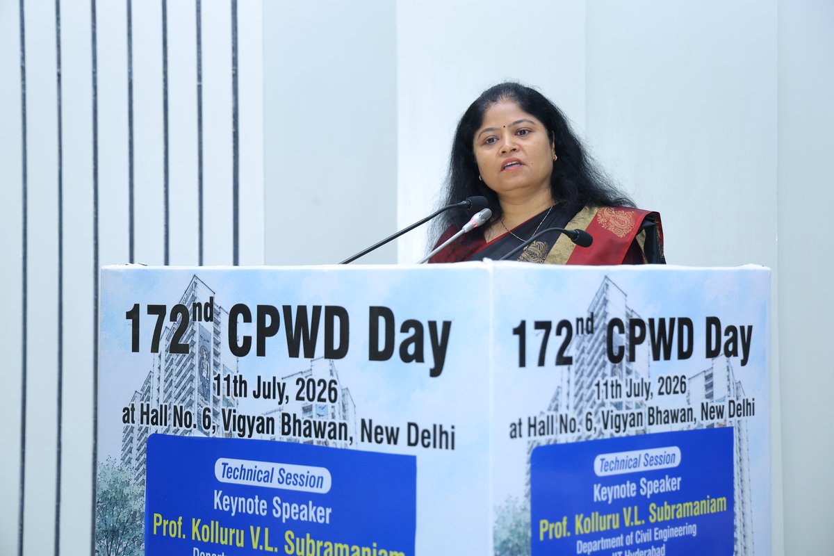 CPWDGOV's tweet photo. As a part of the 172nd #AnnualDay Celebrations, #TechnicalSession was held on July 11, 2026 at Vigyan Bhawan, New Delhi. Prof. Kolluru V. L. Subramaniam, Department of Civil #Engineering, #IITHyderabad graced the session as the #ChiefGuest. https://t.co/INaKg3i2H0