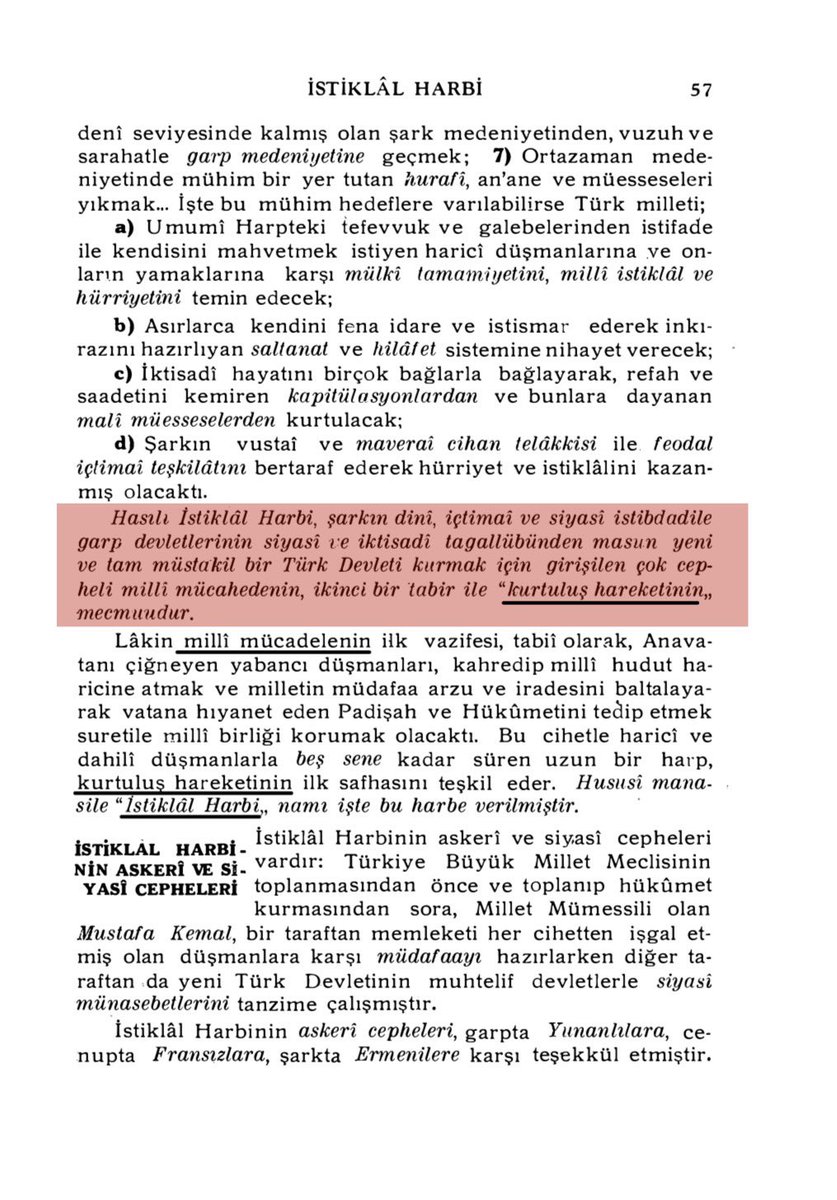 atesdaaqli's tweet photo. Bizzat Mustafa Kemal (Atatürk) döneminde okutulan tarih ders kitaplarında yürütülen mücadele için “İstiklâl Harbi”, “Millî Mücadele” gibi kavramların yanında “Kurtuluş Hareketi” ve “Kurtuluş Savaşı” gibi kavramlar da kullanılmıştır. https://t.co/AVglbfHAuP