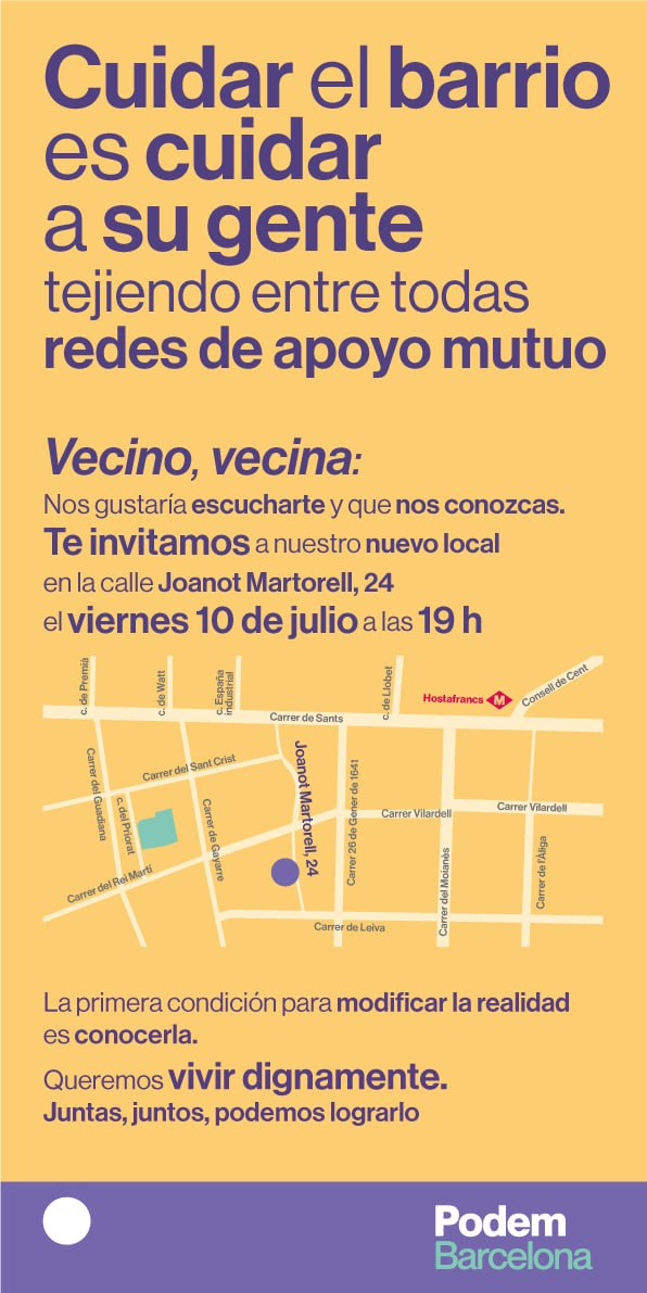 GomezPlane8294's tweet photo. Gràcies infinites a totes les que ahir vau fer possible l'acte de Podem Barcelona per crear xarxa entre veïns, veïnes i entitats. Un espai ple de debat, força i xarxa per construir la Barcelona que ens mereixem: la de la gent treballadora.
No és només una seu del partit. És un nou local més del barri i de la ciutat per a crear sinèrgies, complicitats i estratègies de lluita contra un model de ciutat que ens volen precaritzades i expulsades.
Seguim bategant poble a poble, barri a barri. 🏘️💜 #PodemEsMou