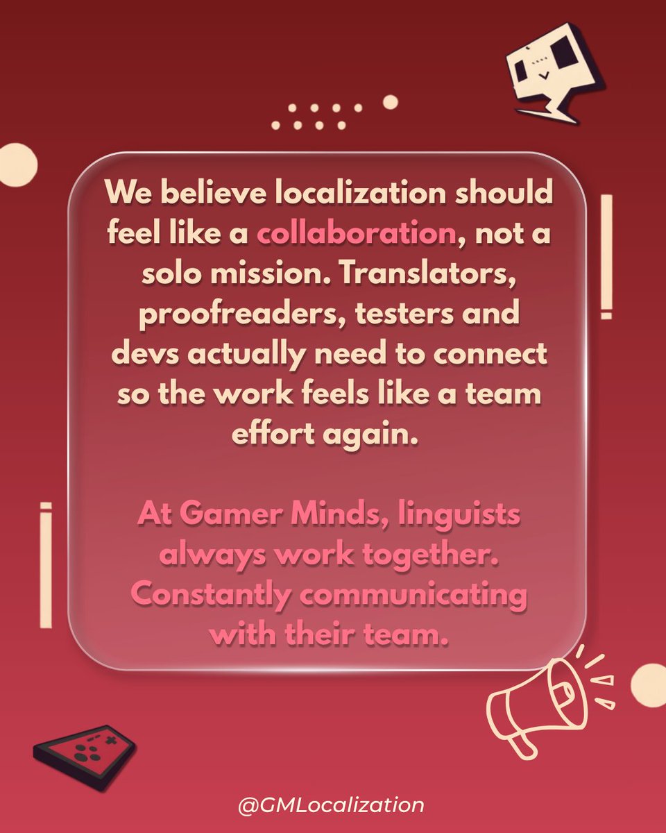GMLocalization's tweet photo. Ever feel like you’re the only person working on your project? 🛑

Corporate localization isolates linguists and drains the nuance. We do things differently. c:

Be part of the community: https://t.co/f9JigsdxVc 🎮✨

#GameDev #IndieDev #Localization https://t.co/kPass7GzcN