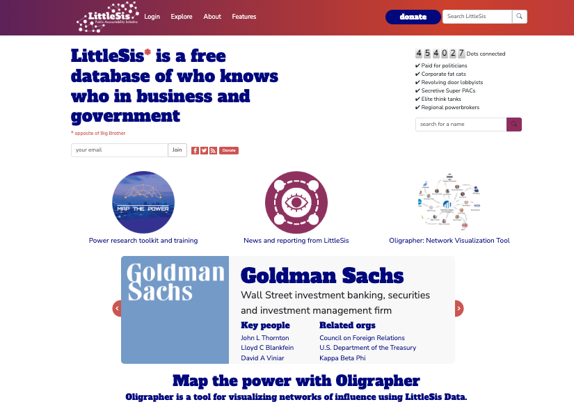 aiwithkhush's tweet photo. Someone built a free map that shows which politicians, billionaires, lobbyists, and corporations are connected behind closed doors.

It is called LittleSis.

Type in the name of a senator, company, executive, or lobbying firm.

LittleSis starts drawing the lines.

Board memberships. Political donations. Government jobs. Business partnerships. Family ties. Lobbying relationships.

The people who look unrelated on television suddenly appear inside the same network.

A politician passes a law.

A corporation benefits.

A former government official joins its board.

A lobbying firm collects the cheque.

LittleSis puts all of it on one page.

The data comes from public records, official filings, government databases, and research contributed by people who spend their time following power.

Nothing is hacked.

Nothing is leaked.

The information was already public.

It was just scattered across thousands of documents where almost nobody would ever connect it.

That is what makes LittleSis uncomfortable.

Power rarely hides by deleting the evidence.

It hides by spreading the evidence across enough places that nobody bothers to assemble the full picture.

LittleSis assembles it.