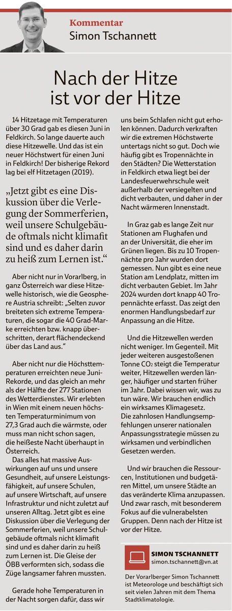 SimonTschannett's tweet photo. 🔥 Die nächste #Hitzewelle steht bevor 🌡️
Sie werden heißer,länger & häufiger.
Die zahnlosen Handlungsempfehlungen der nationalen #Anpassungsstrategie müssen rasch zu verbindlichen Gesetzen werden.
Und:
Wir brauchen ein wirksames Klimagesetz.
#Klimakrise #Kolumne #Hitze👇 https://t.co/3LUdMcGoY6