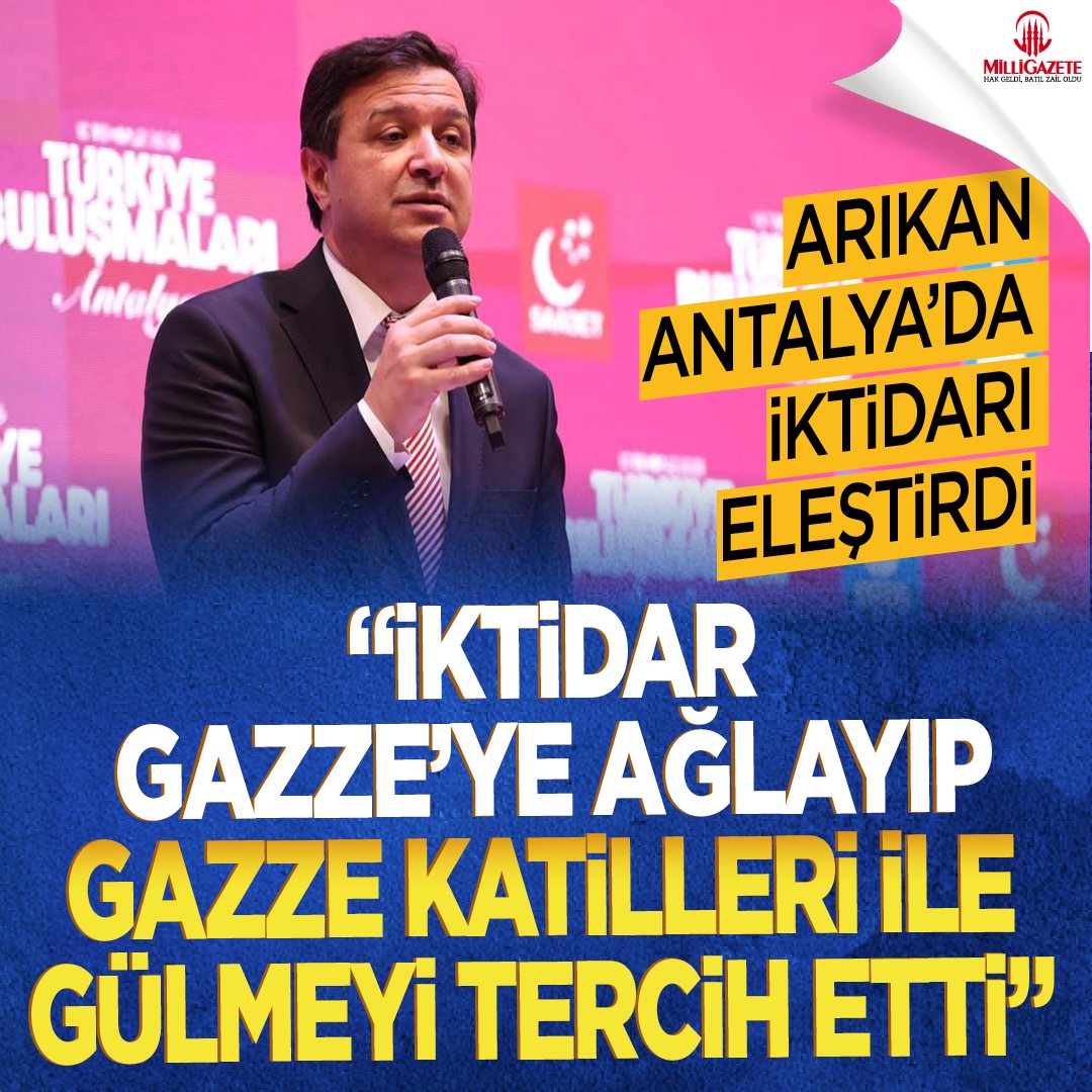 milligazetecom's tweet photo. 💥Arıkan Antalya'da iktidarı eleştirdi: "İktidar Gazze'ye ağlayıp Gazze katilleri ile gülmeyi tercih etti!"

🔔Haberin detayları için tıklayın ⤵️

https://t.co/lhRyM2uACT https://t.co/ZLXCgpEcKy