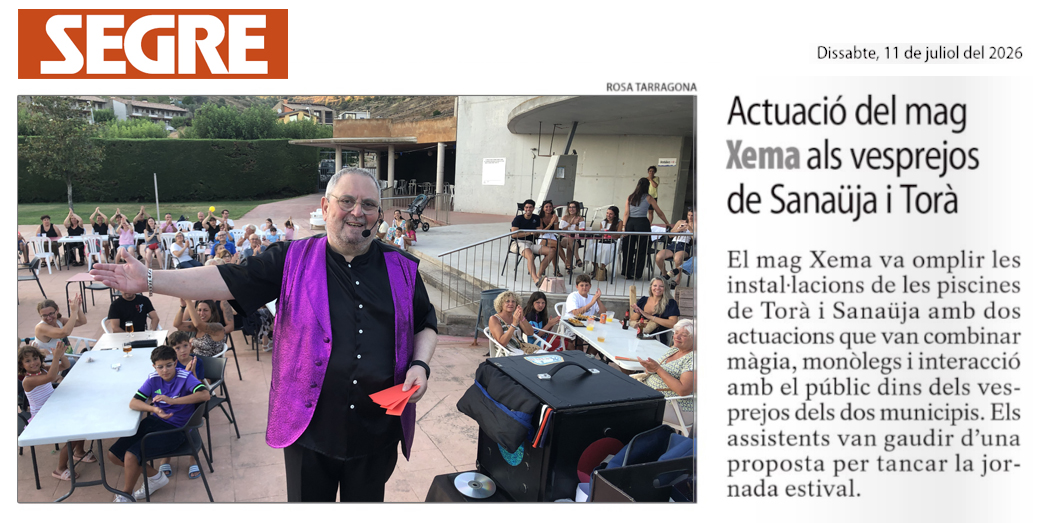xemasole's tweet photo. Publicat a Diari SEGRE https://t.co/qGdLfIqNyS , I Diari LA MAÑANA https://t.co/V0oocQdBc3 . 
XEMA SOLÉ SOLÁ
Comunicador / Artista – Mago / Monologuista / Humorista
 https://t.co/XBvknwRQet
 https://t.co/7nA3XjY33d
629 790 385
 xema@solesola.com https://t.co/zTQy6gpsC6