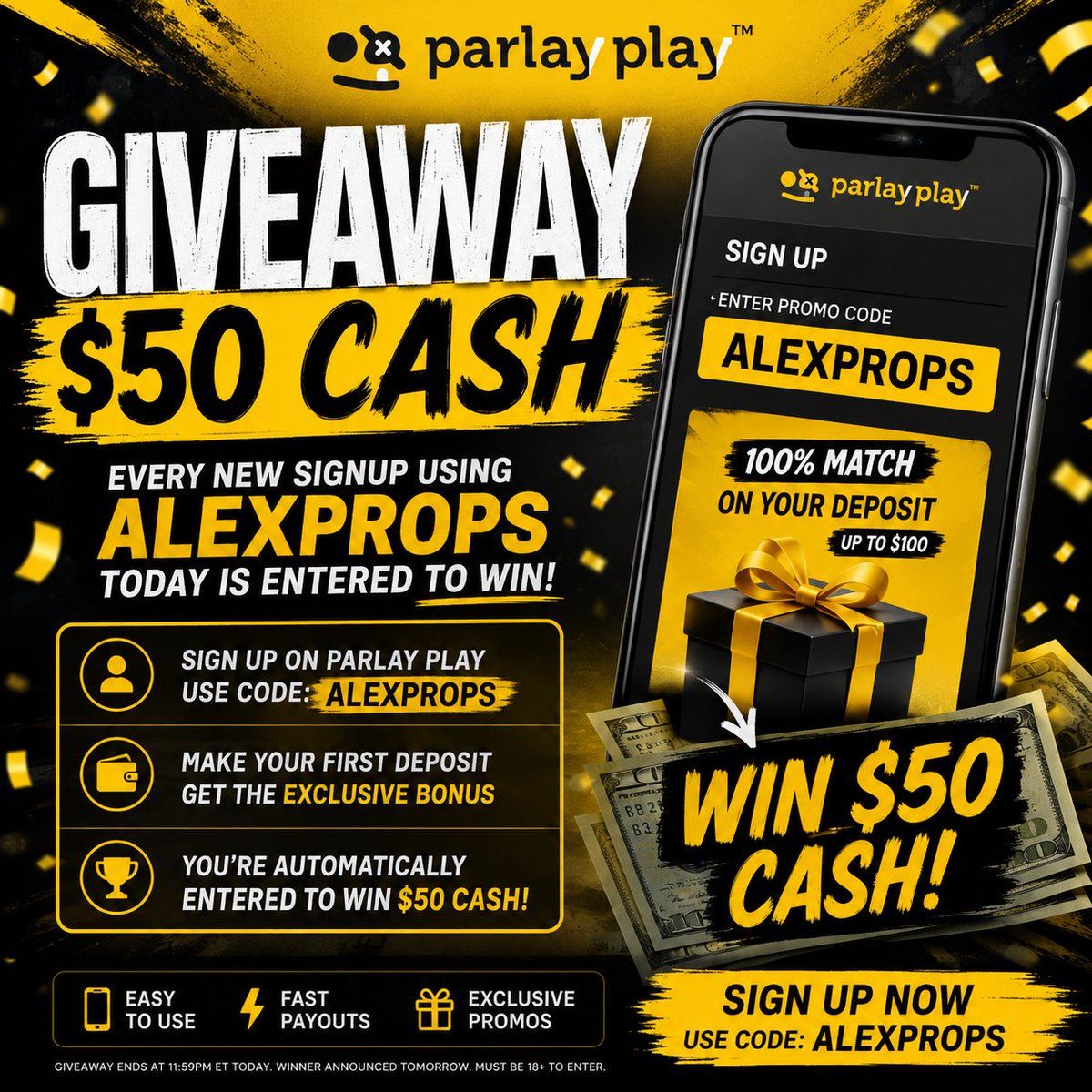 AlexpropsHQ's tweet photo. I'm doing something fun today.

Every new signup using ALEXPROPS today will be entered to win $50 Cash.
Plus you still get the site's signup bonus + $5 FREE.

JOIN NOW: https://t.co/kaiYkczMzx https://t.co/AloOeYarDf