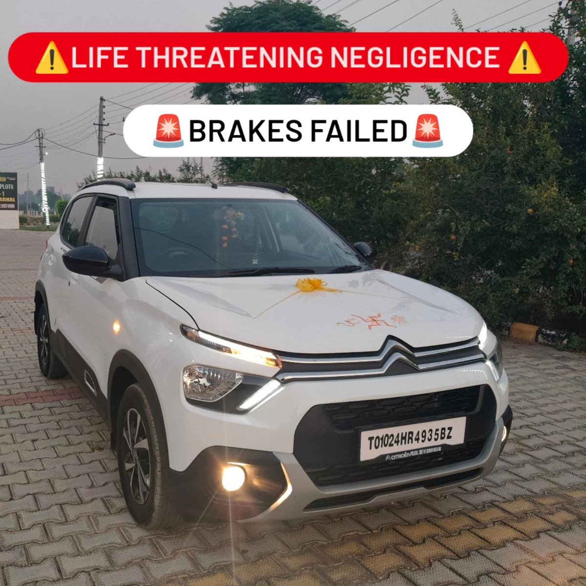 ujjuseth's tweet photo. 2/07/26 - Brakes failed while driving due to service centre sheer negligence and careless behaviour, no acknowledgement/ support/ or action taken by @CitroenIndia till date - 11/07/26 @jagograhakjago @police_haryana @Stellantis https://t.co/K8wvidExEA