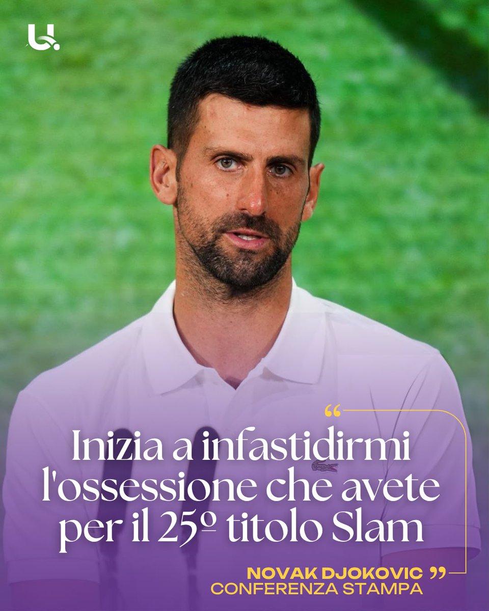 Ubitennis's tweet photo. Dopo la sconfitta contro Jannik Sinner nella semifinale di Wimbledon, Novak Djokovic ha affrontato uno dei temi che da tempo accompagna ogni sua conferenza stampa: la rincorsa al 25° titolo del Grande Slam. Il serbo, incalzato ancora una volta dai media del suo paese, ha ammesso di essere  infastidito dalla continua ossessione attorno a questo traguardo.

🗣"Non è l'obiettivo finale e obbligatorio vincere un altro Grande Slam. Molte persone mi mettono sotto pressione, anche persone molto vicine a me. Capisco che tutti desiderino il 25° Slam, e anch'io lo voglio, ma non è l'obiettivo finale."

🗣"Sta cominciando a infastidirmi perché, in un certo senso, sento di non essere sufficiente per me stesso e gli altri mi impongono un ulteriore peso. Come se 24 Slam non fossero sufficienti e dovessero diventare 25. Come se 100 titoli non bastassero e dovessero diventare 110. Come se 400 settimane da numero uno non fossero sufficienti e dovessero diventare 1.000."

🗣"Celebriamo ciò che abbiamo già ottenuto e siamo un po' più modesti, realistici e riconoscenti. Sono stanco di parlare continuamente di quando arriverà il 25. E se non dovesse mai arrivare? Cosa succederà allora? Significa forse che la mia carriera è stata un fallimento?"

#Djokovic #NovakDjokovic #Sinner #Wimbledon #tennis🎾