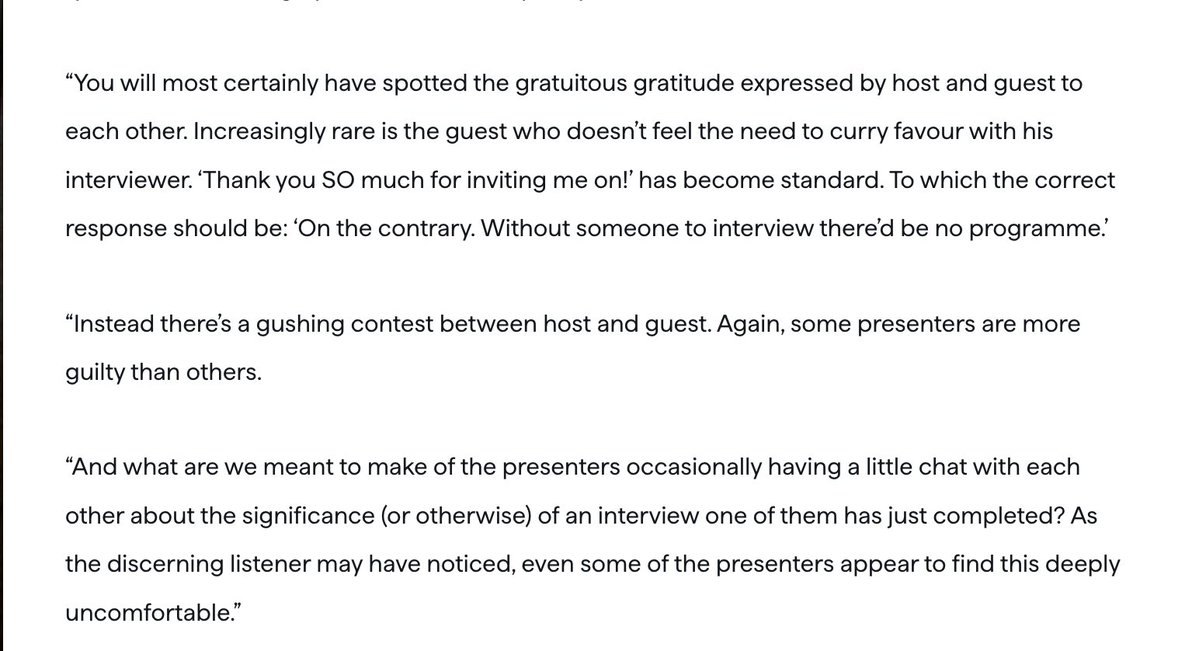 AnthonyGlees's tweet photo. Spot on. This Americanism 'thank you so much for having me' is ridiculous, tells you all you need to know about the interviewee. https://t.co/sPrAFs9rlm