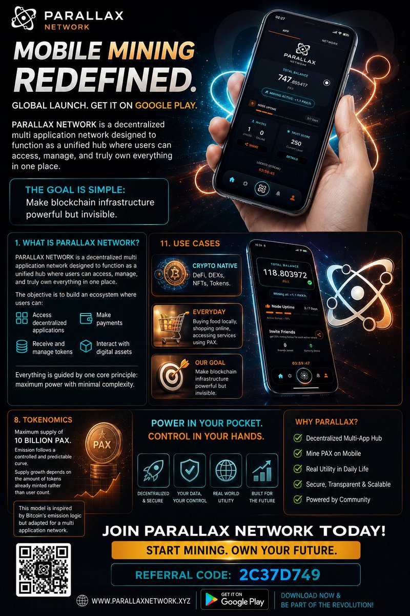 Vijayjyoti2611's tweet photo. Decentralized multi-app ecosystem
Join early and start mining today! ⛏️
🎁 Referral Code: 2C37D749
📲 https://t.co/UUTAEGZF4m…�
#ParallaxNetwork #PAX #Crypto #Airdrop #Web3 #MobileMining #Blockchain #DePIN #CryptoCommunity #EarlyAccess #starx #verychat @networkparallax https://t.co/luwC7FteTv