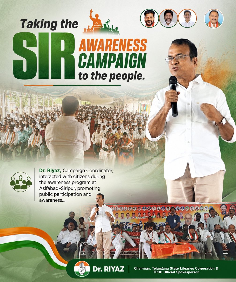 DrRiyazWgl's tweet photo. As a Part of "SIR "Awareness program @Asifabad-Siripur..Dr Riyaz Coordinator of Campain.
@inctelangana
#SIR #Asifabad #Coordinator #DrRiyaz #Chairman #Libraries #Corporation #TPCC #Spokesperson https://t.co/o0mXRLT9lX