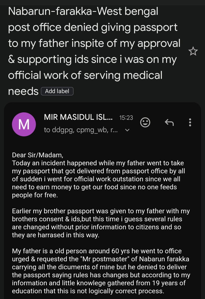 MirMasidulIslam's tweet photo. Incident happened Today @IndianPost8825 @passport
kindly provide solution as getting no resolution!!!! https://t.co/QXRz6GyurP