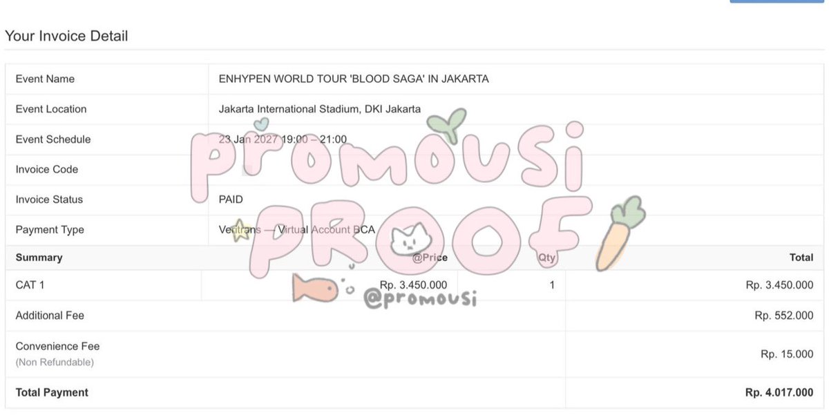 promousi's tweet photo. first time nge-war in tiket enhypen buat temen kakakku, ternyataa bisa securedd. pls SERUUU BGT infokan tim jaswar yang open hiring plss WKWKWK https://t.co/uO6op9fD3k