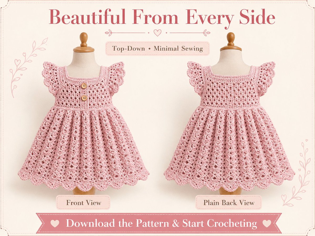 KBDigitalCraft's tweet photo. Crochet a beautiful heirloom baby dress 💗

The Evelina Lace Dress PDF includes sizes 0–18 months, a lace bodice, ruffled sleeves, flared shell skirt, scalloped hem, and step-by-step guidance.

Digital pattern only:

https://t.co/dR5EpGGy4s

#CrochetPattern #BabyDress https://t.co/QYw4i1Lfad