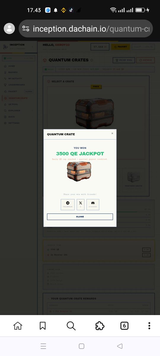 royjani33's tweet photo. Yeah i just won 3500 QE JACKPOT from a Quantum Crate on DAC Network! 🎉 https://t.co/meuq04gjIc https://t.co/AxQYuP26RD
