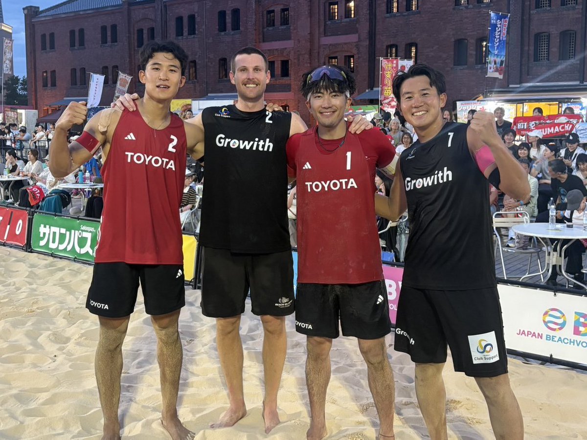 TOYOTABV's tweet photo. #ビーチバレーボール
BVT第5戦グランドスラム 横浜赤レンガ倉庫大会

7月11日　本戦1回戦
#水町泰杜/#黒澤孝太
🆚渡辺周馬/Thomas Hartles
2(21-13,21-14)0

7月12日、12:00～の準決勝に進出！

#toyotabeachvolleyball
#トヨタビーチバレーボール https://t.co/Pq3DaQu4WW