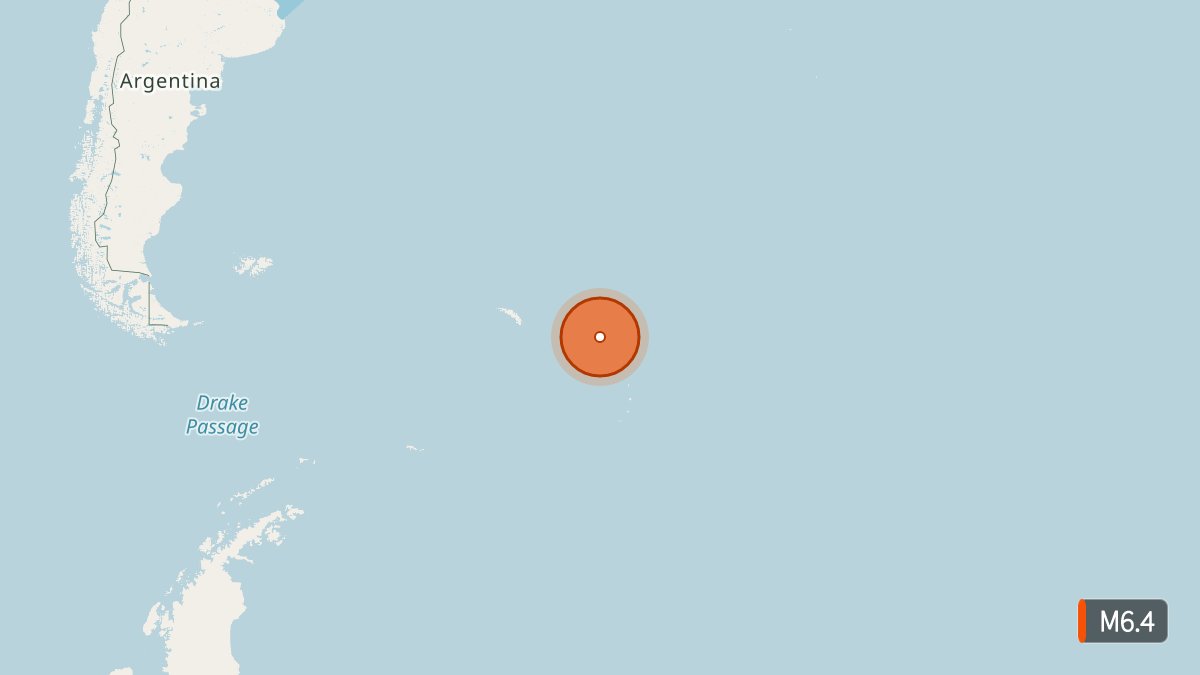 NewEarthquake's tweet photo. M6.4 earthquake 🟠

South Sandwich Islands region
Jul 11 08:26 local time (17m ago)
Depth 46 km
https://t.co/PJiiWvvuY5 https://t.co/x5BBJoow7v