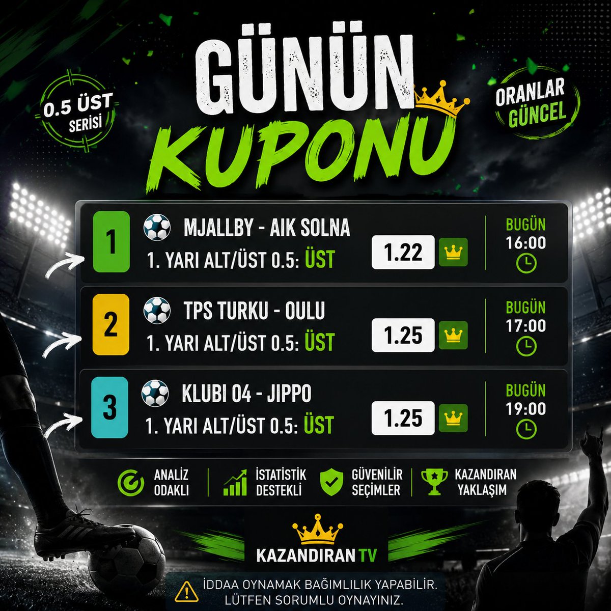 ickulvarumit's tweet photo. Yorumlarda tahmininizi paylaşmayı unutmayın. 👇
⚠️ Uyarı: Bu içerik yalnızca futbol analizi ve istatistik değerlendirmesi amacıyla hazırlanmıştır. Kesin sonuç veya kazanç garantisi içermez. İddaa ve şans oyunları bağımlılık riski oluşturabilir. Lütfen sorumlu oynayınız. https://t.co/yd1G60QcjV