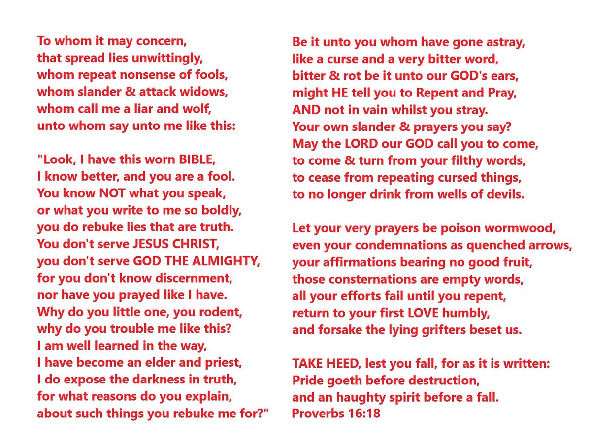 KINGSKWRL's tweet photo. @CarolineForPA My brain's infected with Word Of GOD, I have a few Bibles so used till they fall apart, &amp; a few lost along life's war against devil https://t.co/H7yqExhuZw
Maybe your "very worn bible" is so worn you forgot how to use it? Or you just opted into seducing spirits of reprobates? https://t.co/zircpt6Pfx