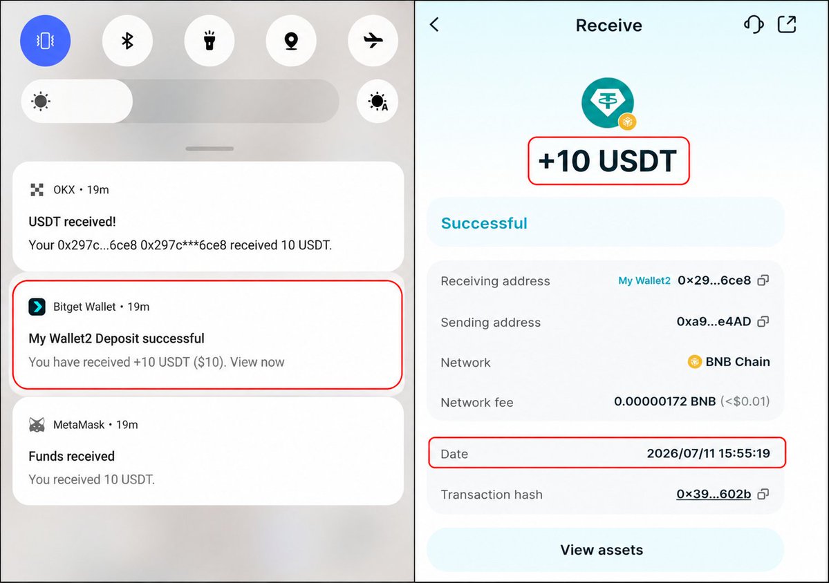 OEGGUIDE's tweet photo. Another reward received. 🔥

10 USDT has been credited to my Bitget Wallet. 💸

Sharing the proof below for anyone tracking recent Web3 rewards. 📸

If you're interested in airdrops, testnets, Web3 and crypto reward updates, I also share the opportunities I'm following here:
https://t.co/JKh4dbRnmq

Always good to see another reward come through. 🚀

What's the latest reward you've received? 👇

#Crypto #Web3 #BNBChain